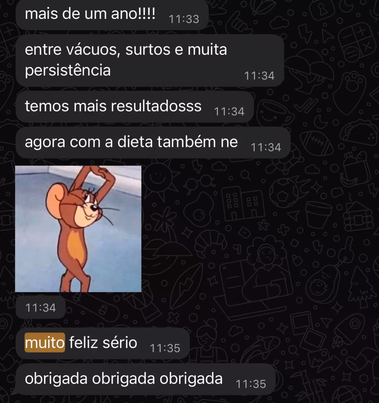 Print de tela com depoimento de aluno satisfeito no WhatsApp
